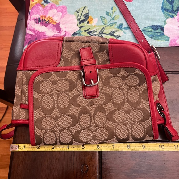Coach Red and Brown Crossbody Bag with Signature Pattern - Picture 9 of 9
